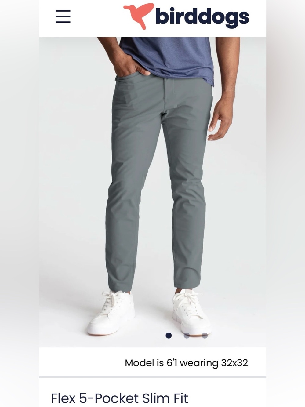 Birddogs Men's Grey Flex 5-Pocket Slim Fit